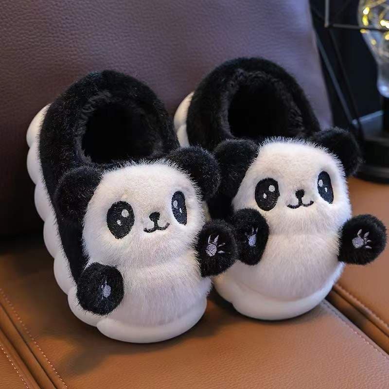 Bonito Panda crianças chinelos de algodão outono inverno novo estilo meninos pelúcia de sola grossa antiderrapante femin