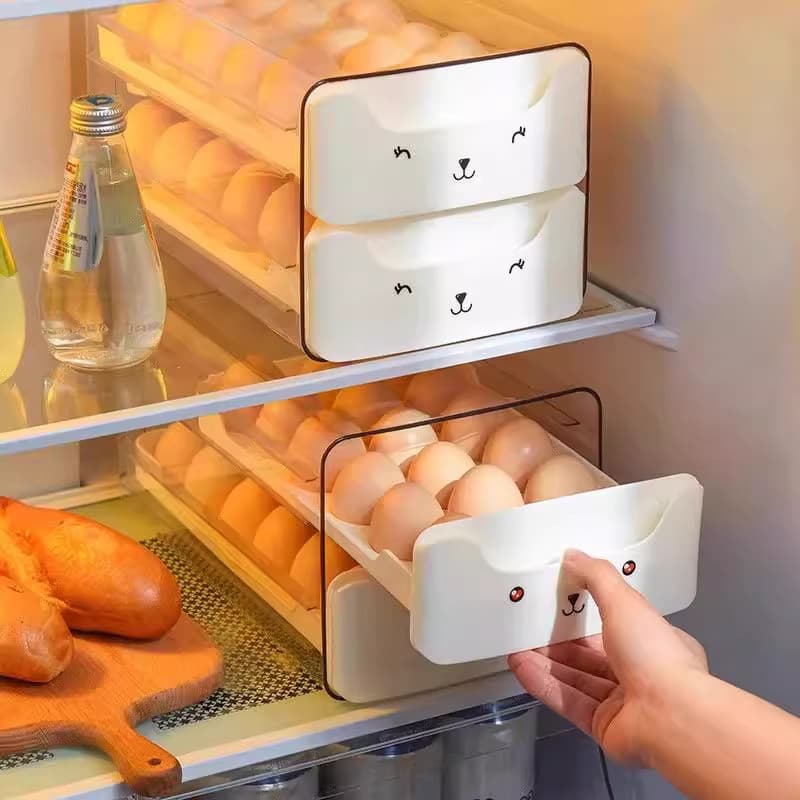 Nova caixa de armazenamento de ovos tipo gaveta geladeira doméstica Rack de ovos cozinha ovo ferramenta útil caixa de ar