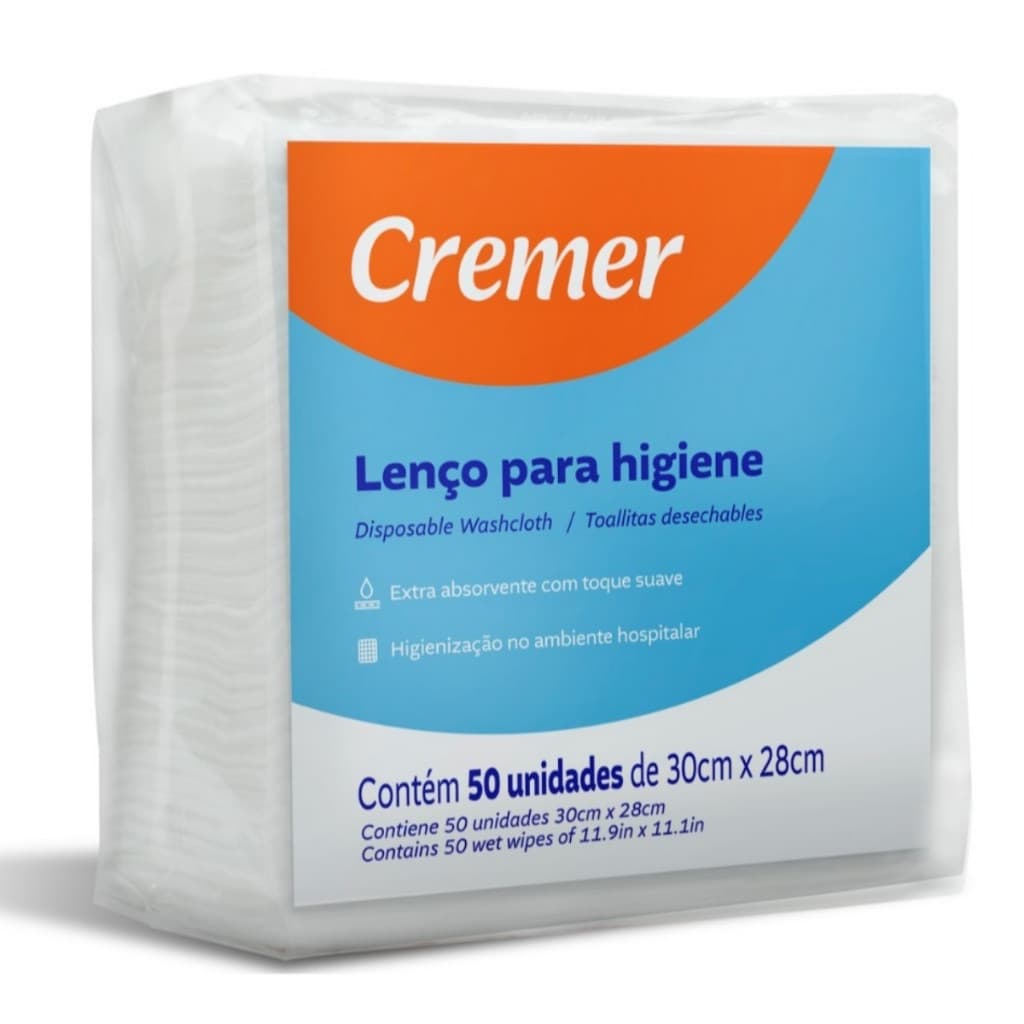 kit 3 Lenco Para Banho No Leito Cremer Pacote C/50 Unidades