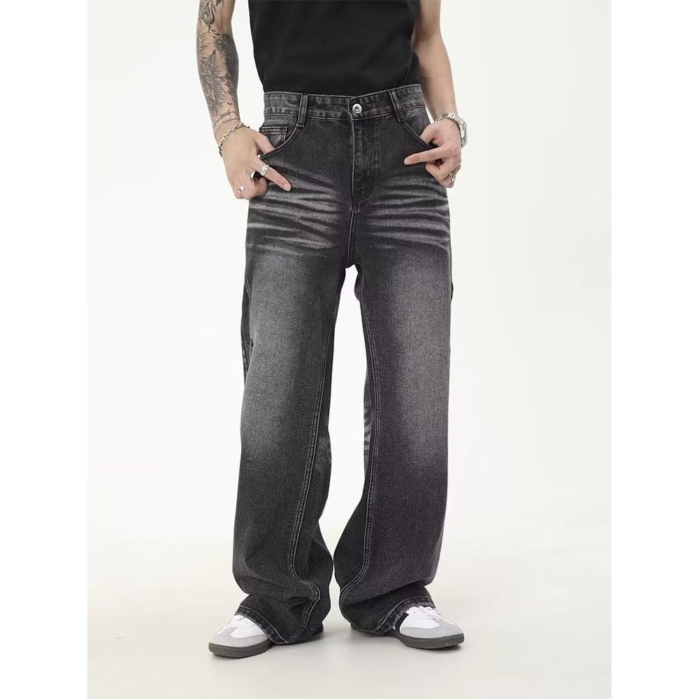 Estilo Hong Kong na moda masculina verão novo estilo 2025 carta única Jeans Hip Hop ins na moda High Street na moda rufi