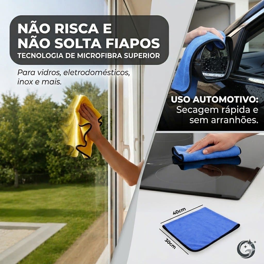 Pano Microfibra 30x40cm Dupla Face Ultra Macio Não Risca Carro Vidro Moto Multiuso ENVIO IMEDIATO