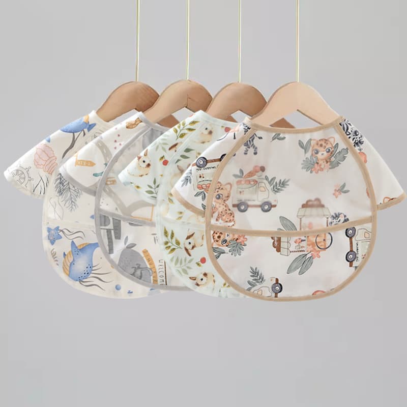 Crianças à prova dwaterproof água arroz bolso macacão bebê comer babadores estilo fino comida bolso algodão verão babado