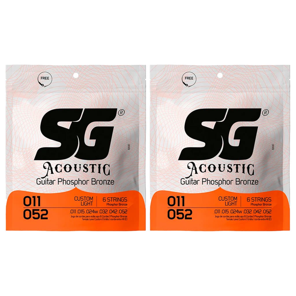 Kit 2 Encordoamento P/Violão Fósforo Bronze SG 0.011 - 0.052