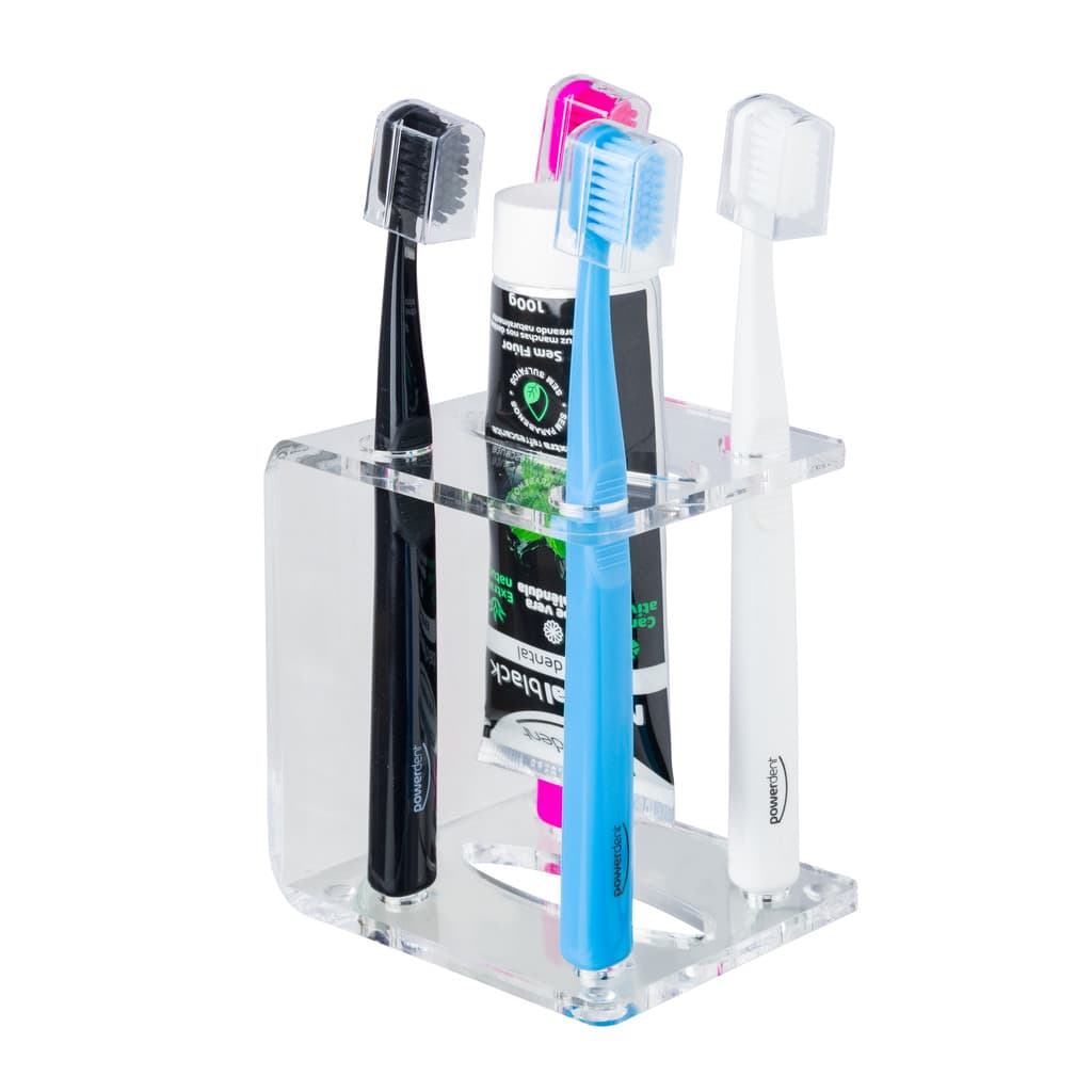 Porta Escovas Pasta Dente Acrílico Cristal 3mm Suporte 4 Escovas Banheiro Decoração Enfeite
