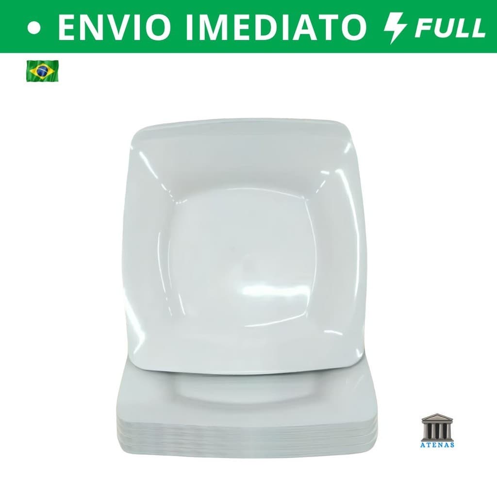 Prato Raso com Borda Branco Refeição Churrasco Festa Pratos Plastico Quadrado Branco Preto