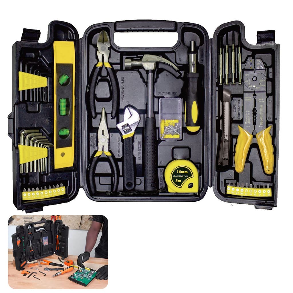 Kit Ferramentas 126 Peças Completo Com Maleta Chaves Alicates Brocas Martelo Uso Profissional Doméstico