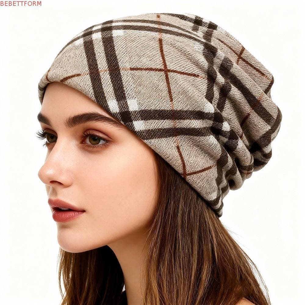 Chapéu Pulôver BEBETTFORM , Cachecol , Cores Contrastantes , Turbante , Boné Casual Com Estampa Xadrez