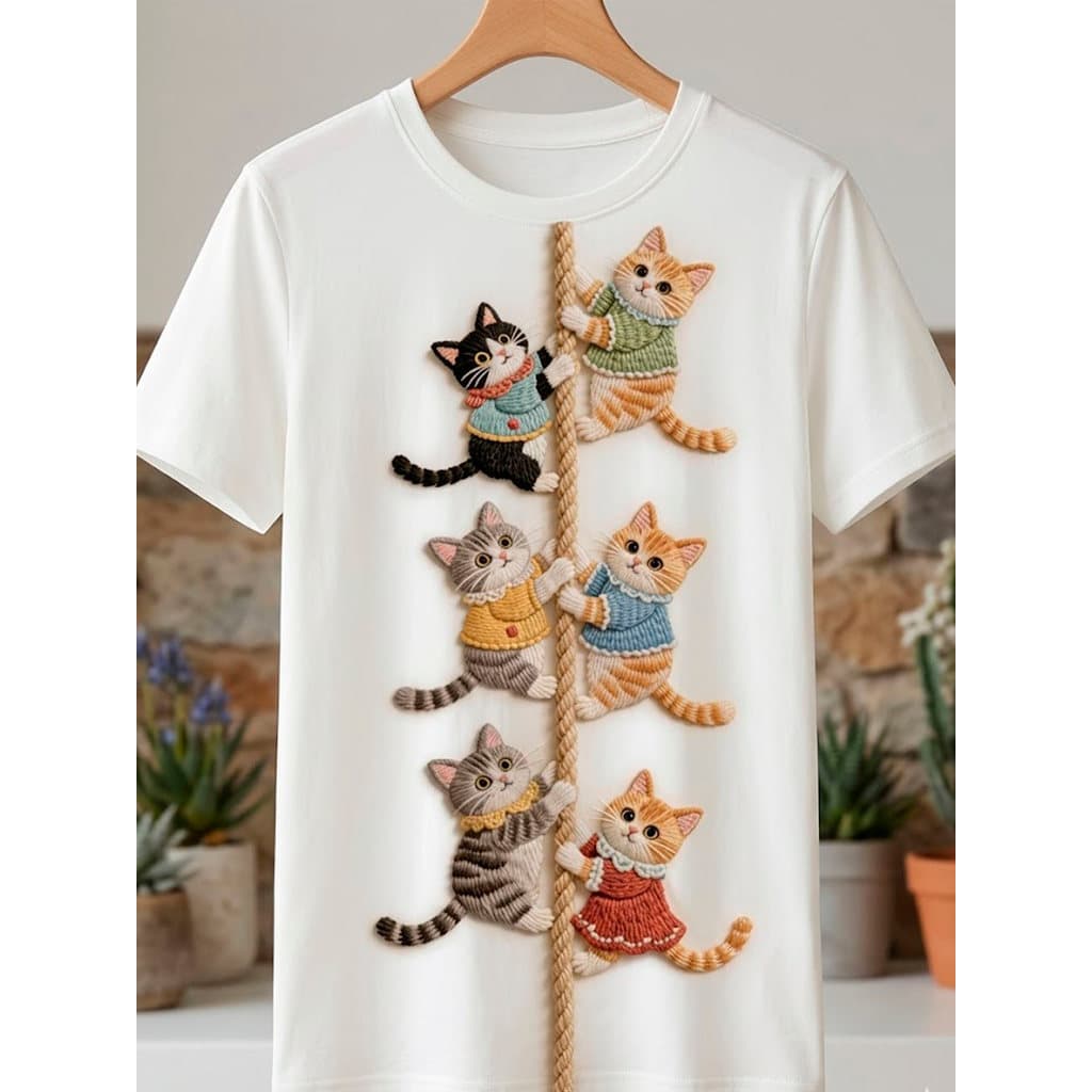 Feminina Gatos e croches - Camisa Unissex 100% Algodão