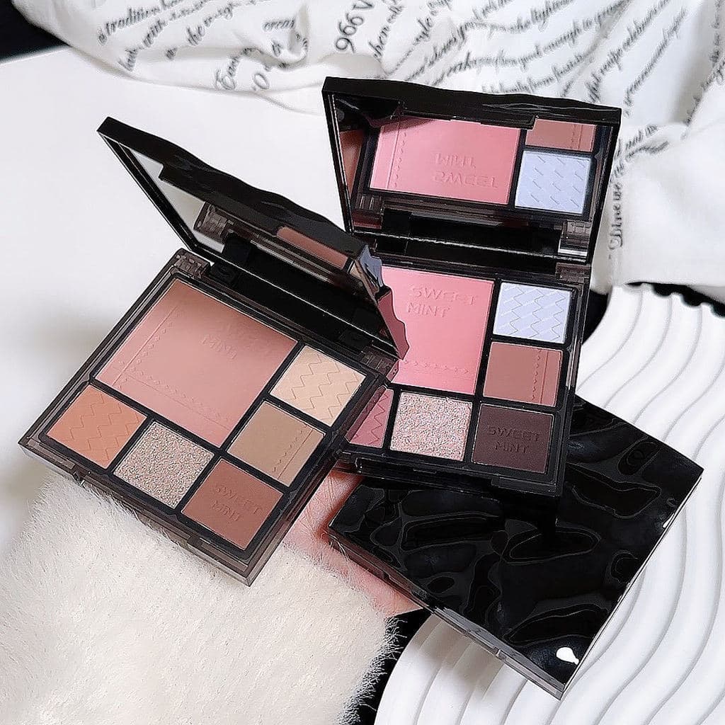 Paleta de sombras gradiente de menta doce seis cores baixa saturação alto brilho contorno Blush em pó tudo-em-um Multi @