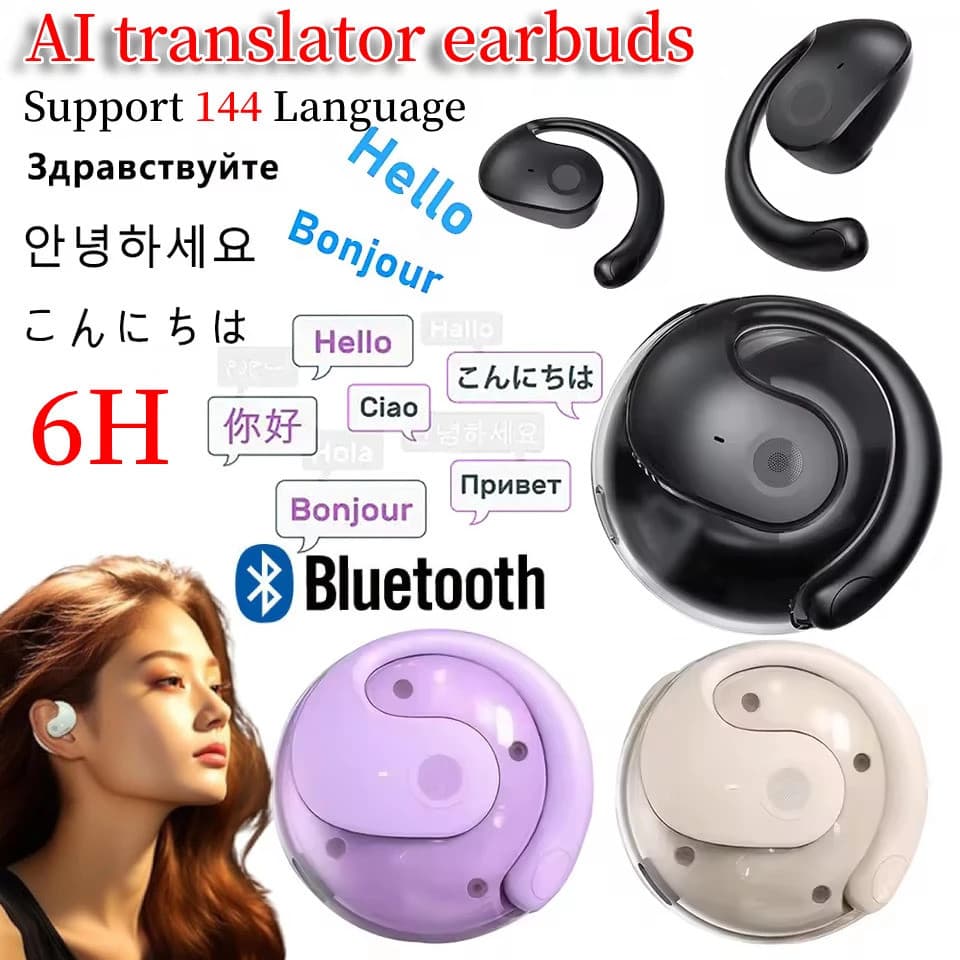 Fones De Ouvido Inteligentes De Tradução Em Tempo Real Global 144 Idiomas Sem Fio BT À Prova D'água De Voz Inteligente