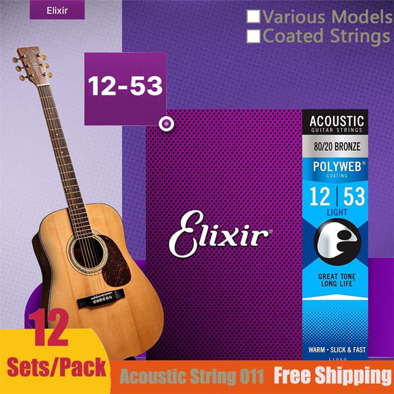 12 Jogos/Caixa Conjunto De Cordas De Guitarra Elixir String Arte Para Elétrica Acústica NANOWEB 80/20 Bronze Luz Corda A