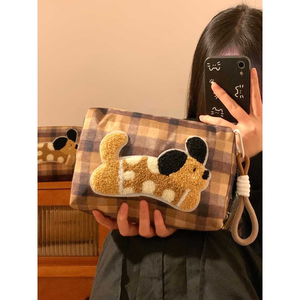 Bonito portátil filhote de cachorro saco cosmético feminino portátil de grande capacidade produtos de cuidados com a pel