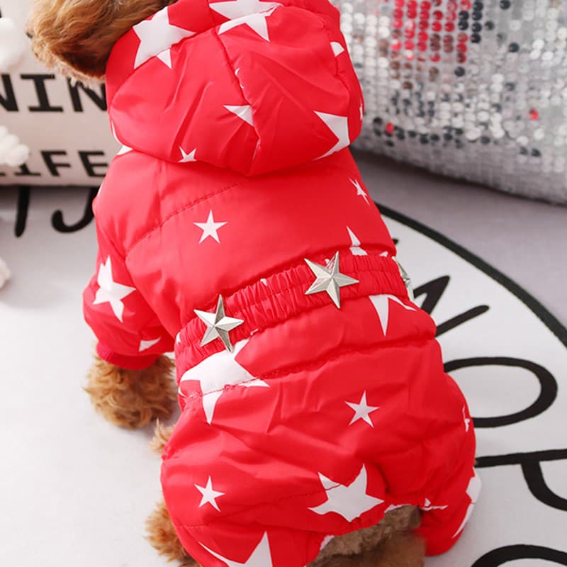 Filhote de cachorro outono inverno quatro pernas engrossado quente com capuz algodão acolchoado jaqueta Bichon Teddy Out