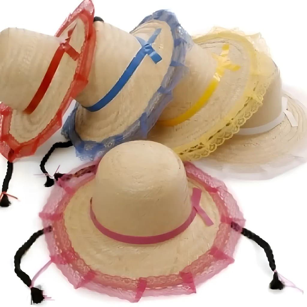 Kit com 1/2/3/4/5 Chapéu de Palha com Trancinha Menina Festa Junina Sortido