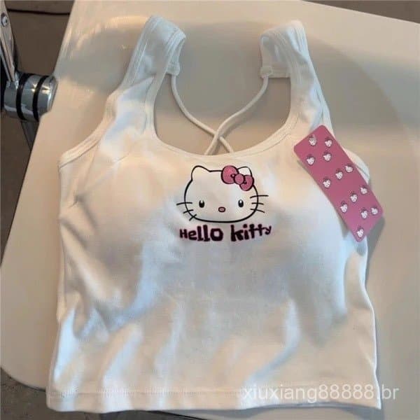 Camisa Curta Slim-Fit Hello Kitty Branca/Preta Número: 047 YP2Z