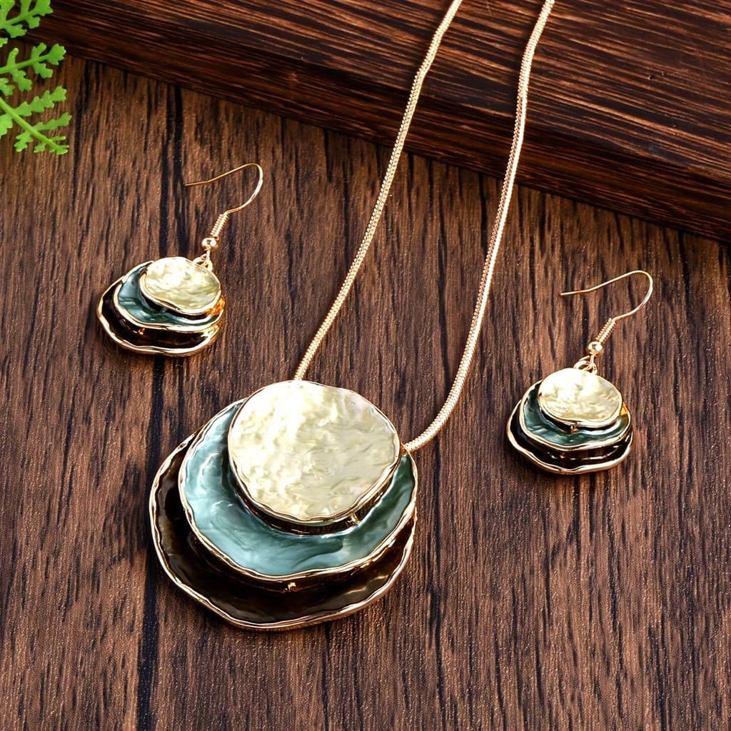 Conjunto De Joias Esmaltadas Redondas De Liga De Zinco De 3 Camadas CRING COCO Bohemian-Presente Feminino Elegante Para
