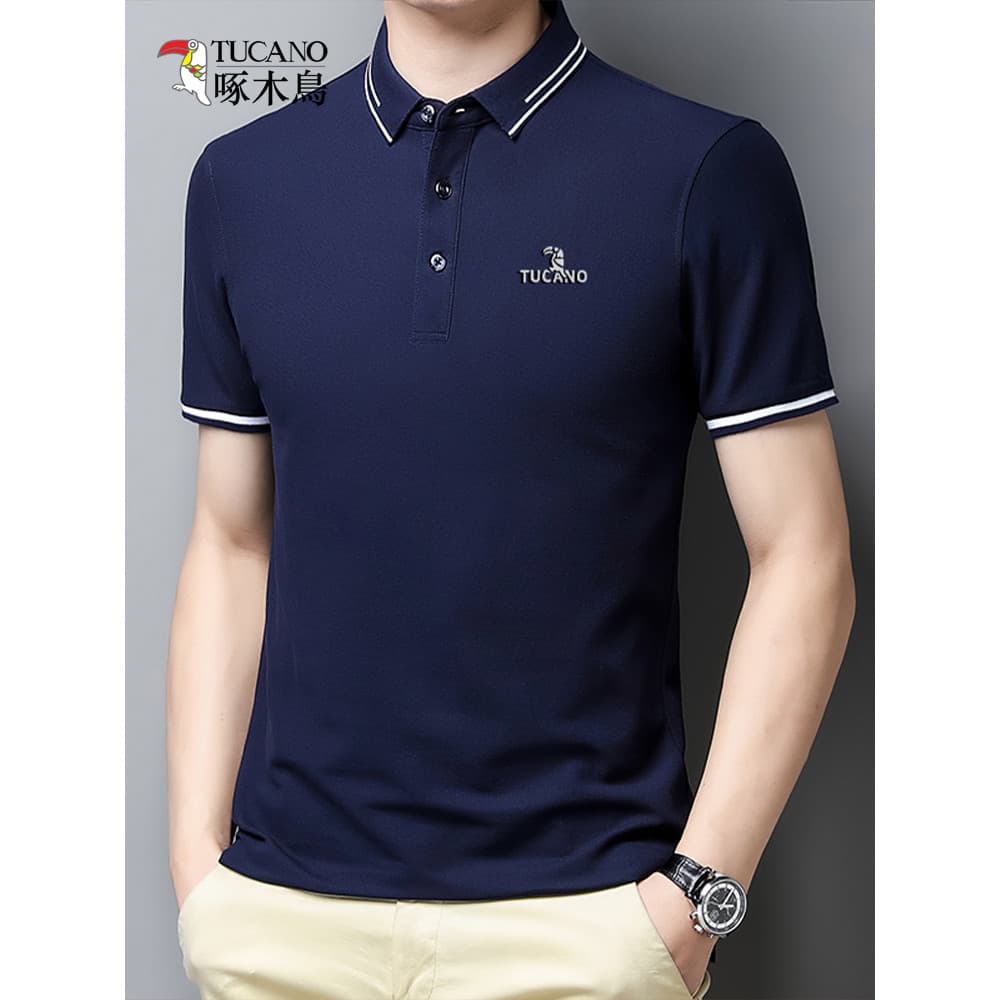 Woodpecker verão camiseta de manga curta masculina frisado piso algodão negócios Casual lapela camisa POLO juventude mag