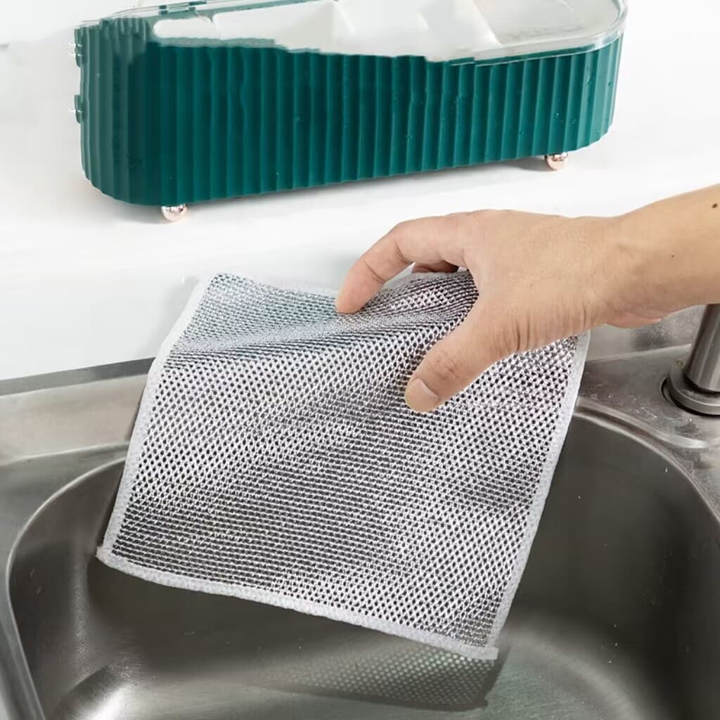 Conjunto de 5 peças de panos de limpeza de arame metálico sem óleo, adequados para fogões de cozinha, utensílios e panel