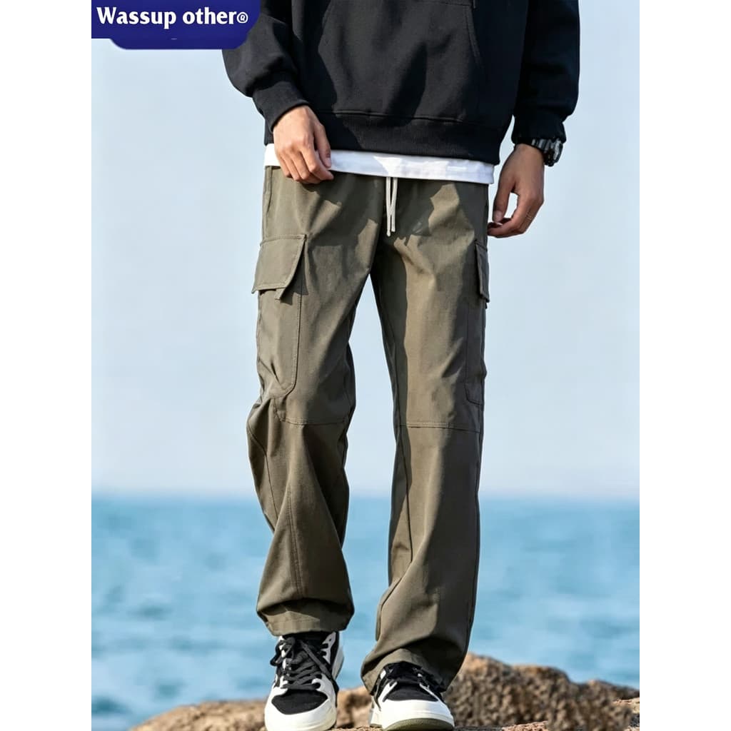 WASSUP OUTRO Macacão Americano Masculino Verão Solto Reto Solto Jaqueta Casual Calça Comprida Masculina