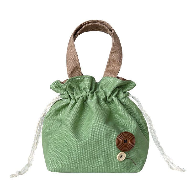 Três cores remendo pequeno saco feminino novo estilo japonês portátil almoço saco Retro cordão armazenamento balde saco