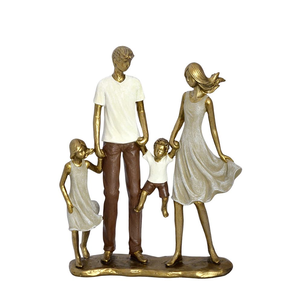 Escultura Estatueta Estátua Família Casal Dois Filhos Menina Menino Casa Sala Quarto Escritório Enfeite Rack Estante