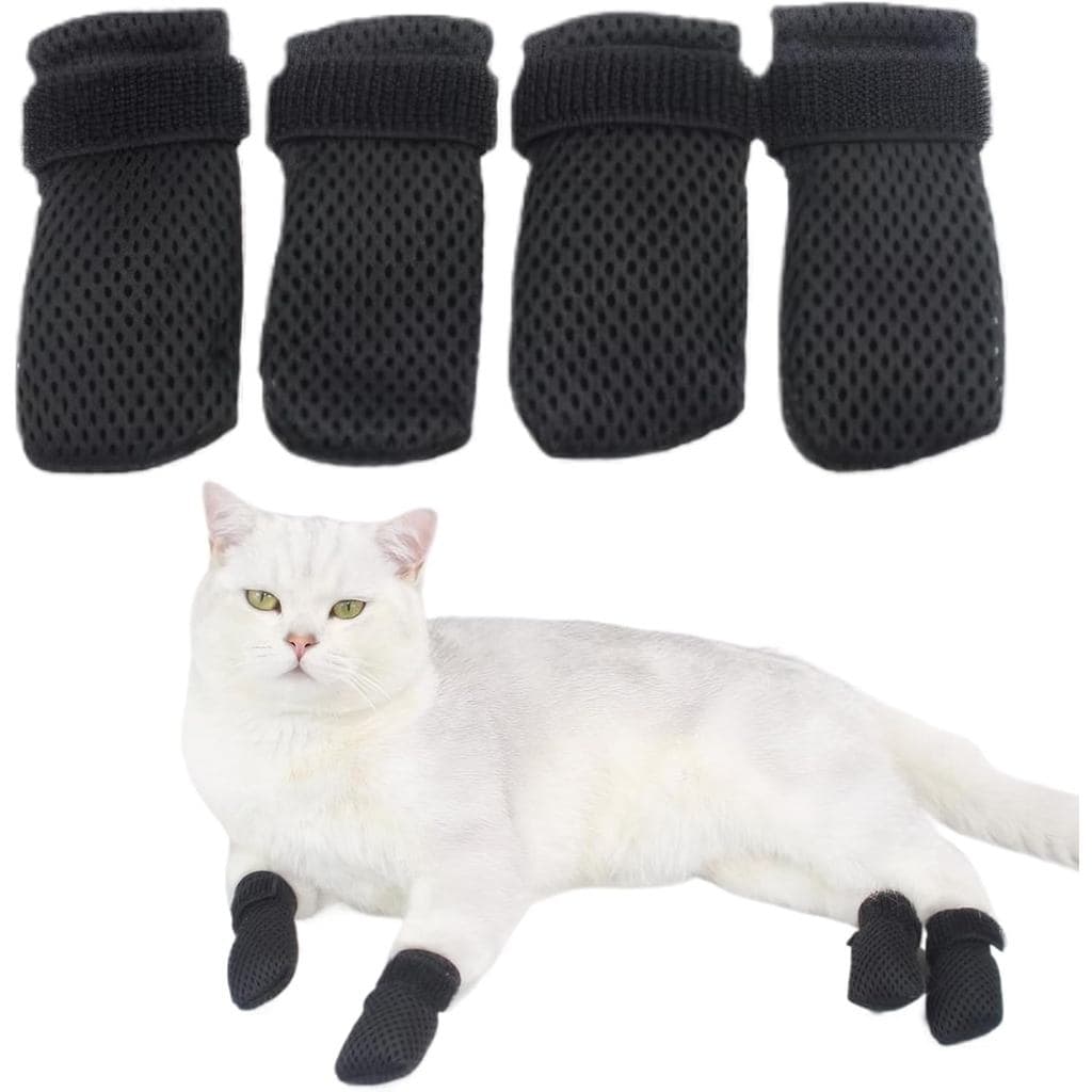 4 PCS Cat Booties, Cat Mittens to Prevent Scratching, Mesh Breathable Shoes are Adjustable, Suitable for Bathing, Feedin
