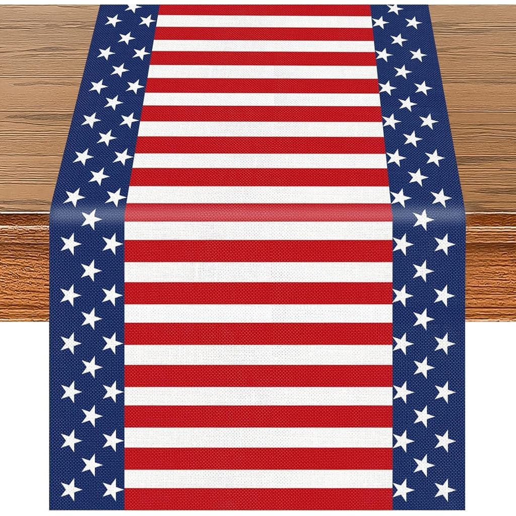 Caminho de Mesa com Bandeira Americana de 72 x 13 Polegadas, Caminho Patriótico com Estrelas e Listras Vermelhas, Branca