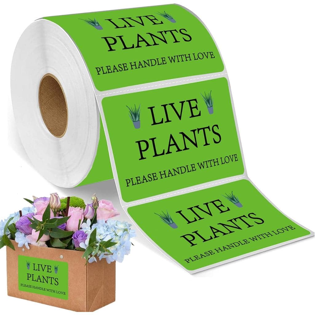 300 adesivos de plantas verdes vivas, 2x3 polegadas, com a mensagem 'Por favor, manuseie com cuidado', etiquetas de envi