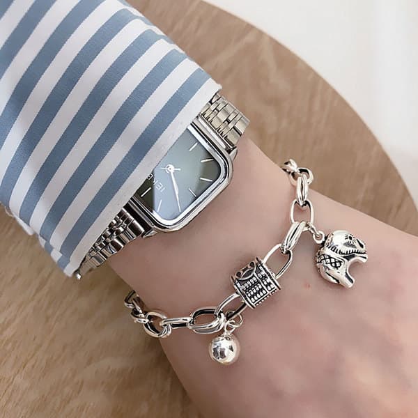 | colar prata | 【bijuterias femininas】 ☃925 prata esterlina Thai prata Retro elefante pulseira feminina coreano único mo