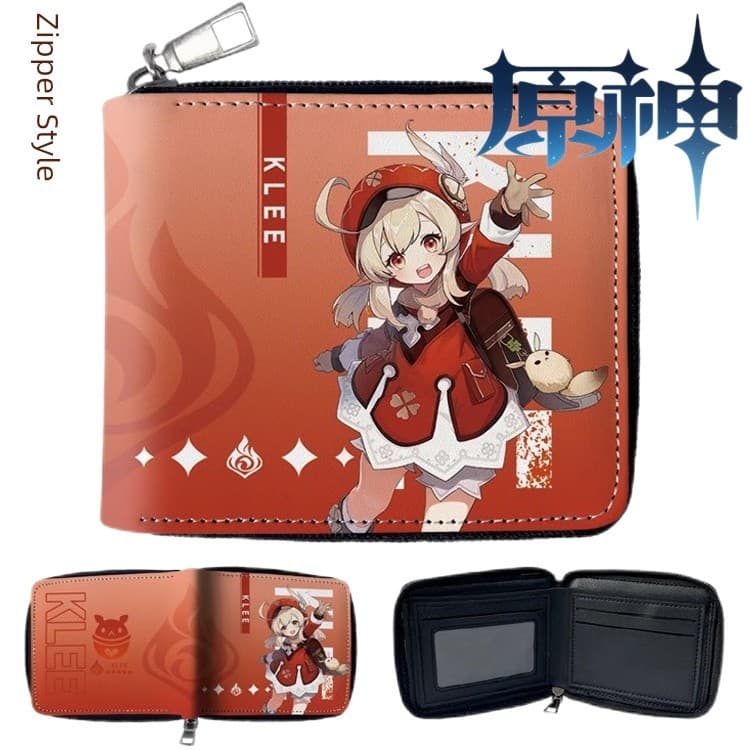 Anime jogo Genshin curto zíper carteira dupla Zhonglizhen Kaedehara calêndula noz Raiden Foningna Sanbing