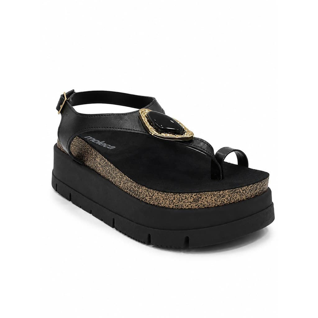 Moleca Sandália Plataforma Preta Tratorada Feminino