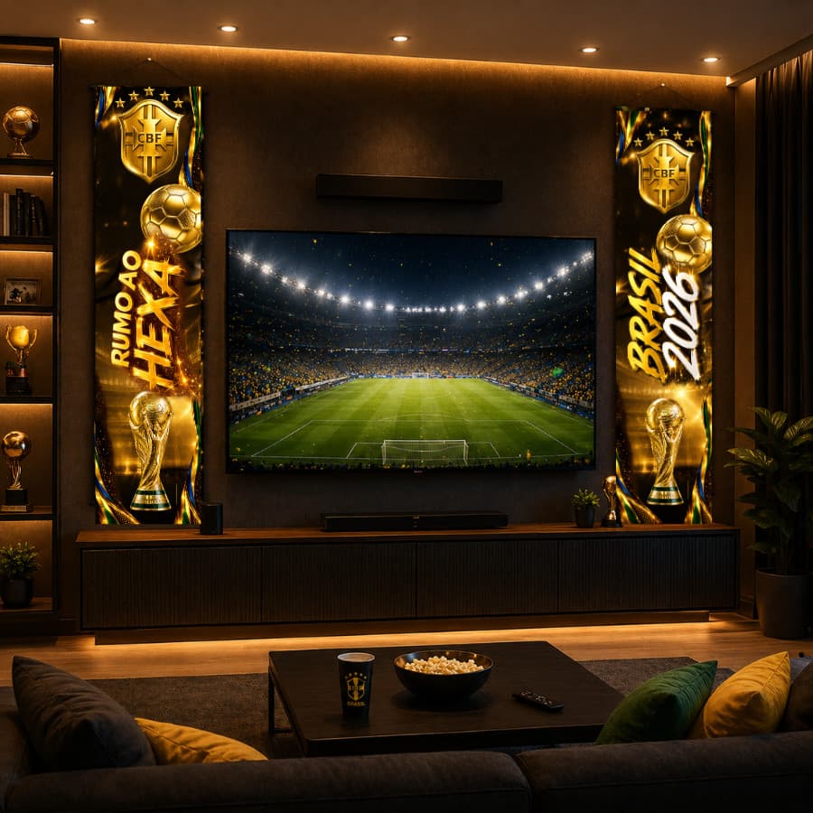 Kit 2 Faixas Decorativa Painel Premium Brasil Peças Painel Vertical Copa Parede Banner Sala Bar Estabelecimento