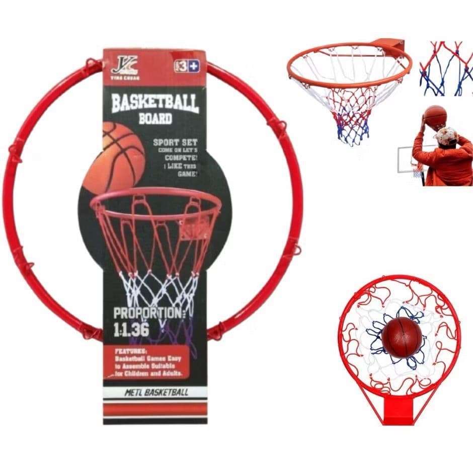 Cesta De Basquete Infantil Aro de Ferro Com Bomba e Bola, Kit Completo com rede, Bola, Infrator, Bucha para Instalação