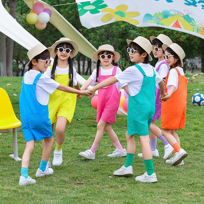 Fantasia de desempenho infantil para o dia das crianças, uniforme de classe de jardim de infância, macacão dopamina, jog