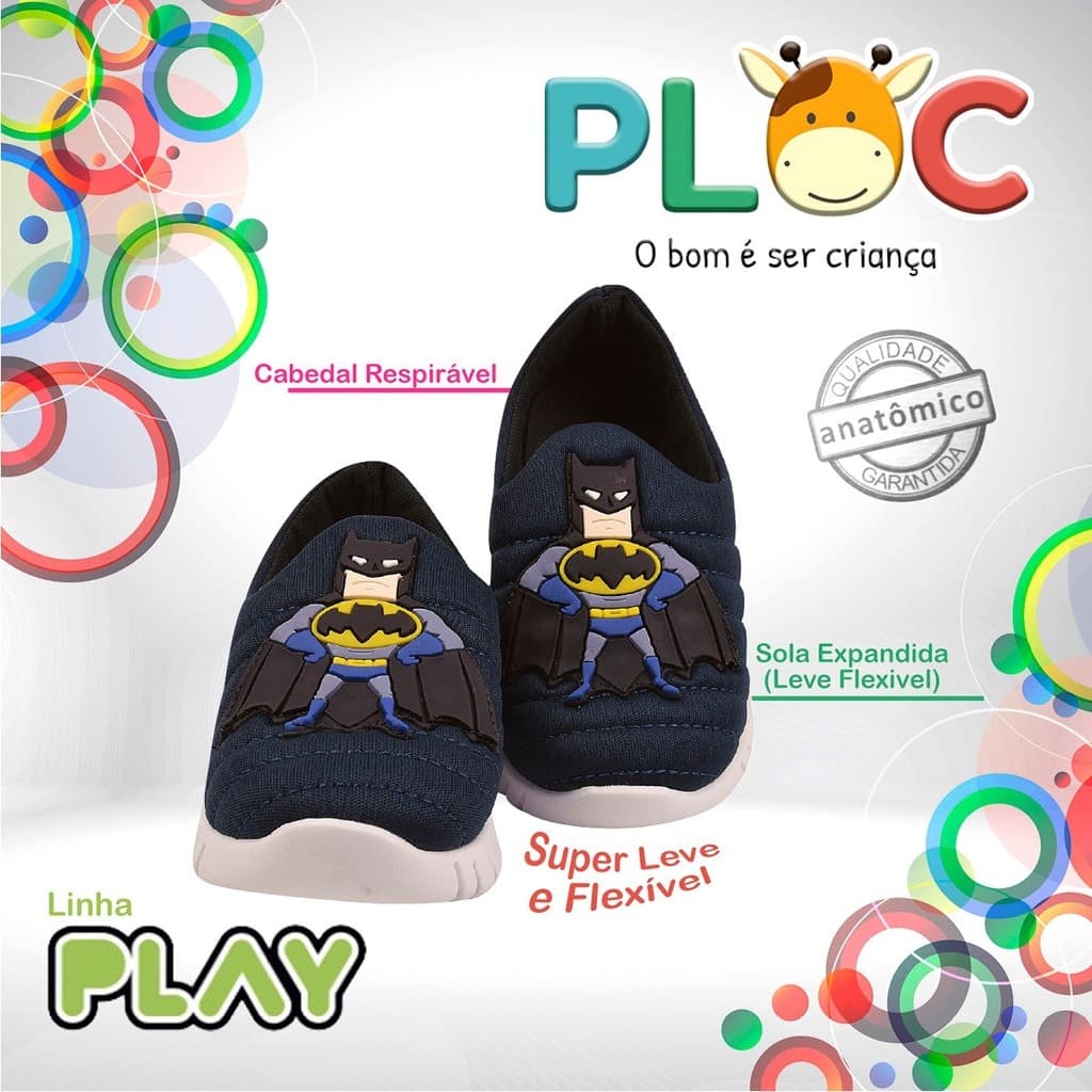 Tênis Infantil Menino Meia Calce Fácil Leve Flexível Confortável Anatômico PLOC P43 - BATMAN BABY