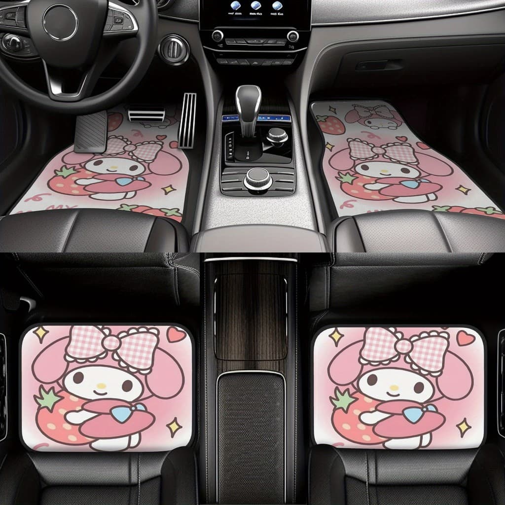 Tapete antiderrapante para carro de 4 peças, lindo Design de morango rosa, antiderrapante, antiincrustante, fácil de lim