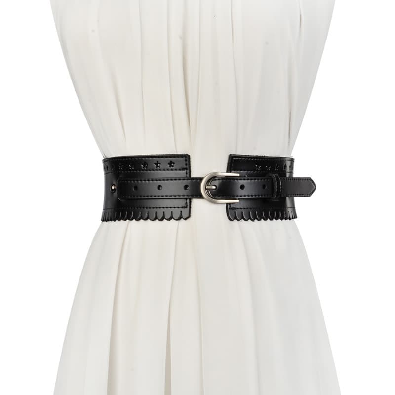Moda couro genuíno senhoras cinto largo vestido decorativo versão coreana elástico cintura selo All-Match casaco cinto d