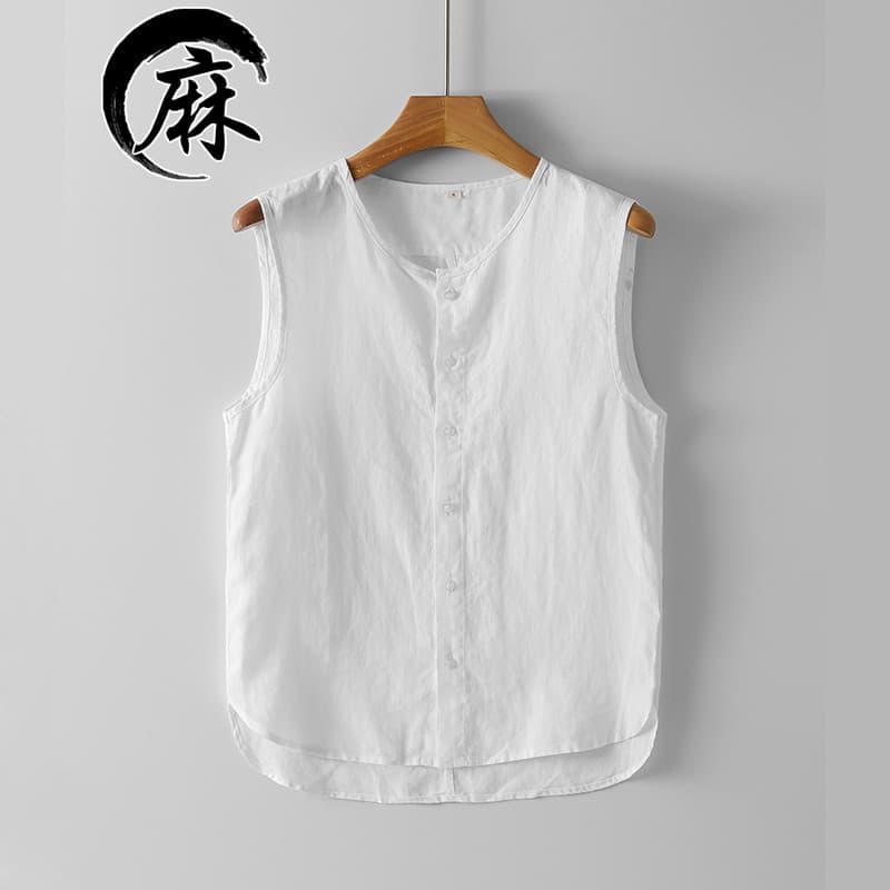 Colete de linho masculino verão exterior Wear colete solto moletom fino sem mangas colete masculino verão 2026 novo esti