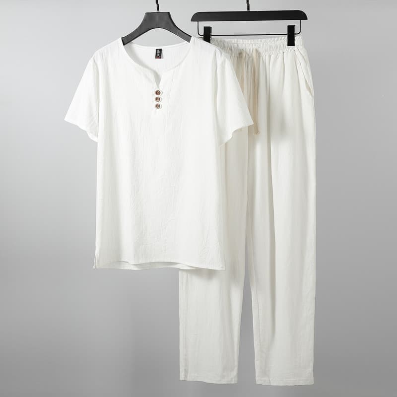 Verão algodão linho terno de meia-idade idosos pai roupas masculino um conjunto usar terno masculino verão linho roupas