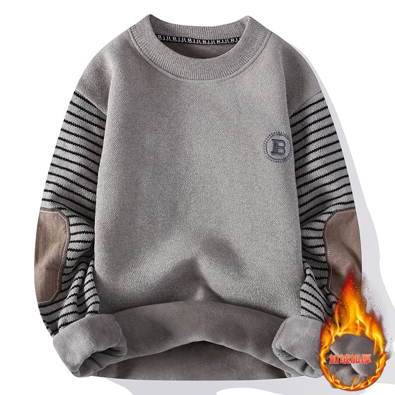 Camisola listrada masculina em torno do pescoço outono inverno camisola de lã de uma peça adolescentes forro de lã