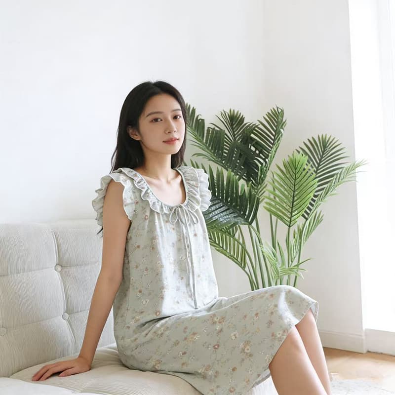 2026 verão novo estilo puro algodão camisola feminina estilo ocidental casa dormitório algodão estilo fino dupla camada