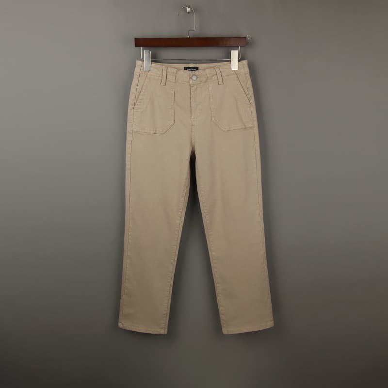 Primavera novo estilo moda cáqui pequeno Jeans reto feminino pedido estrangeiro tamanho grande cintura alta estiramento