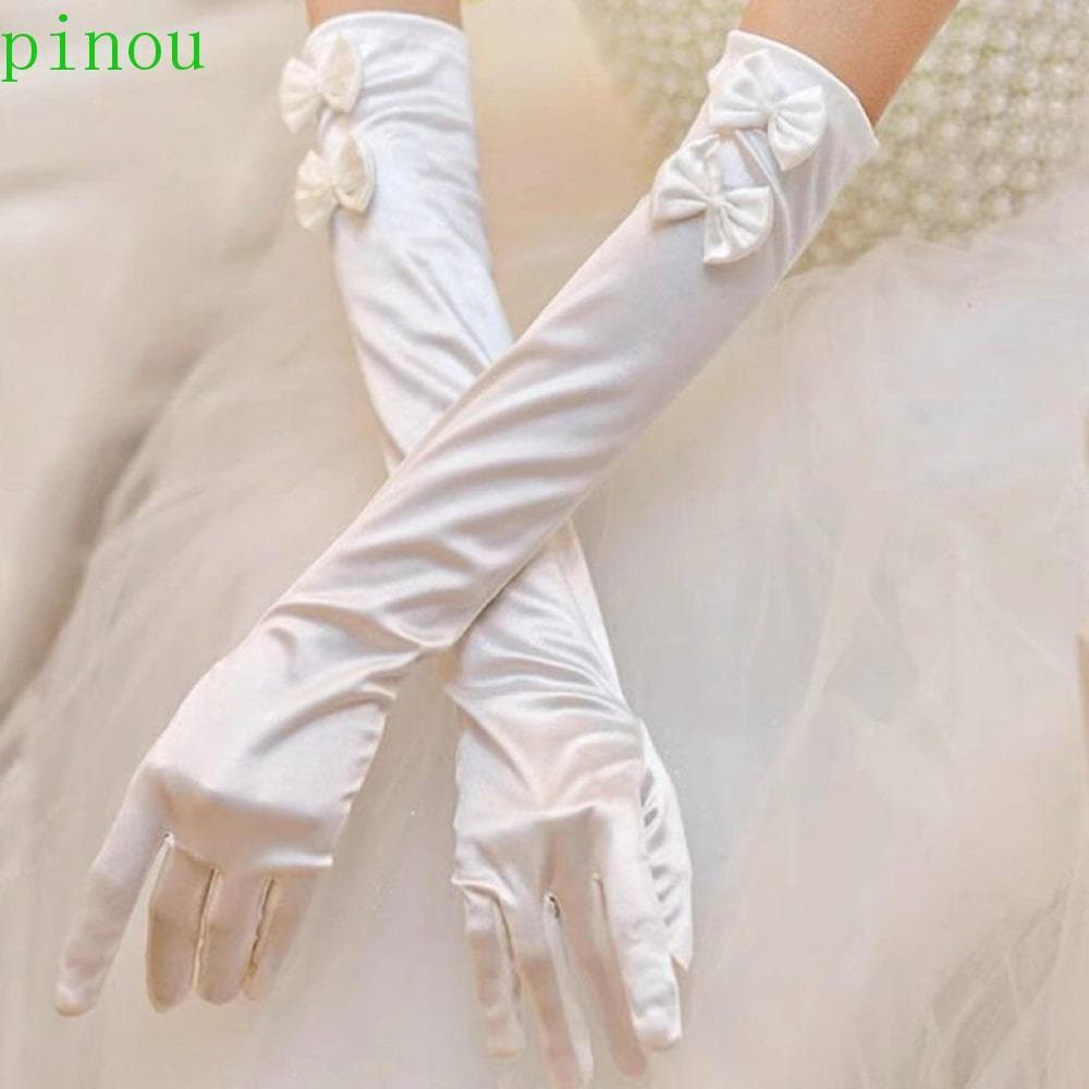 Luvas Longas De Cetim PINOU , De Noiva Vintage De Renda Para Casamento Dedo Longo Brancas Elásticas Doces Mostram