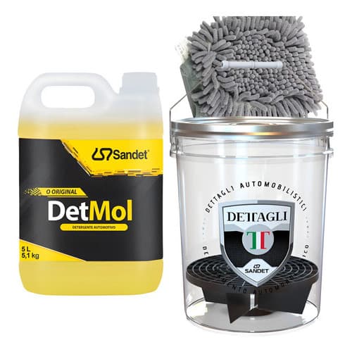 Kit Balde Separador Detmol Luva De Lavagem Lava Carro Moto