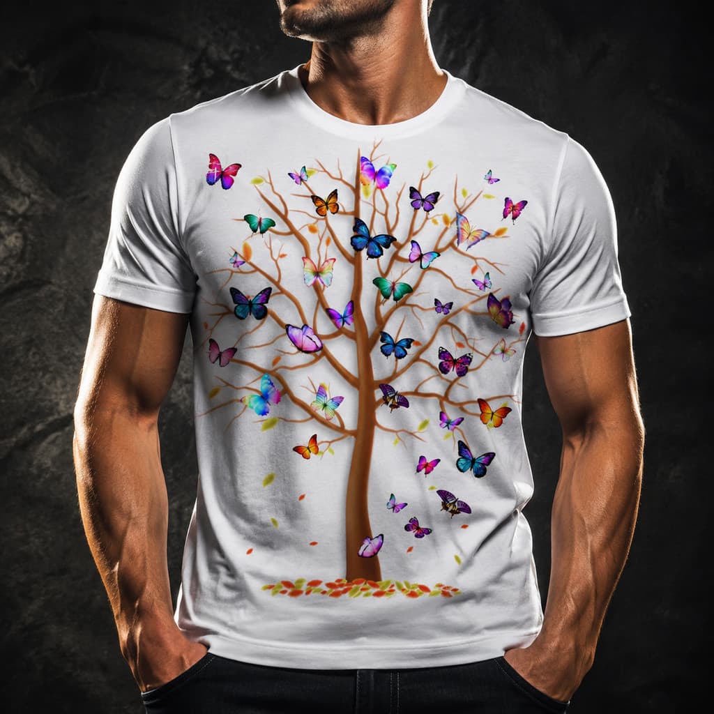 Camisa Camiseta Masculina arvore borboletas ref 01