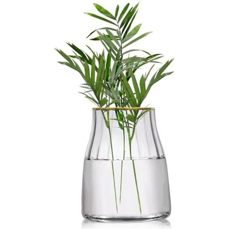 VanEnjoy 7-Polegada Verde Transparente Simples Vaso de Vidro Verde, Decorativo Banhado A Ouro Borda Vaso Interior Centro