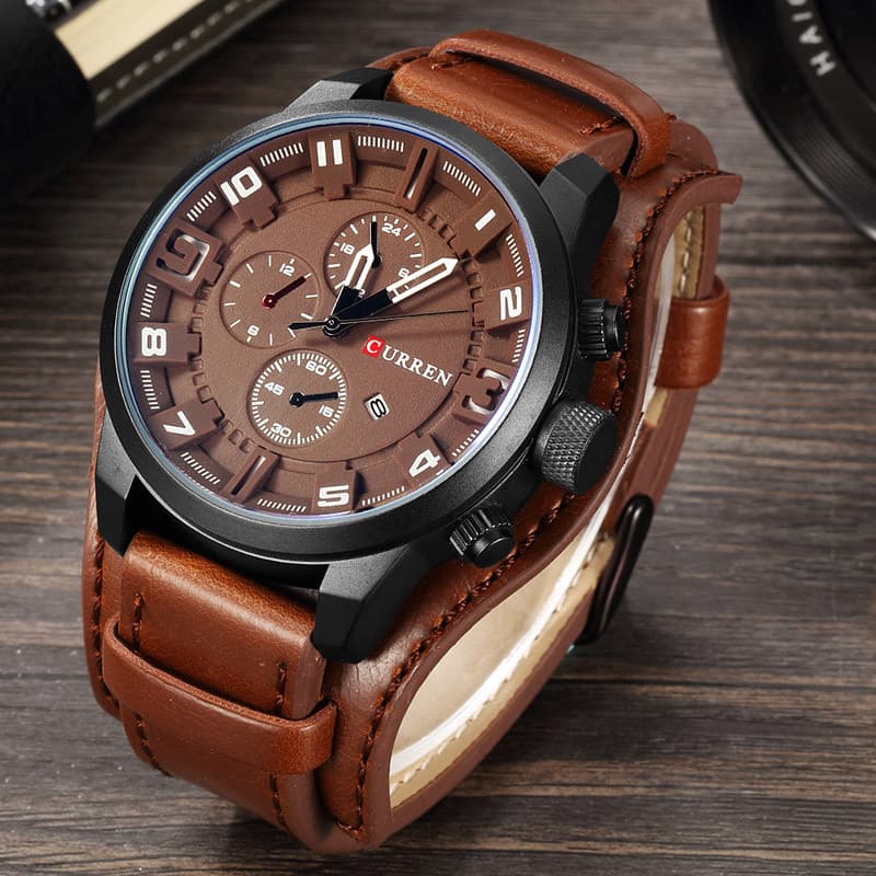 Curren marca nova moda relógio masculino dupla utilização couro genuíno Punk relógio da motocicleta estudante Original