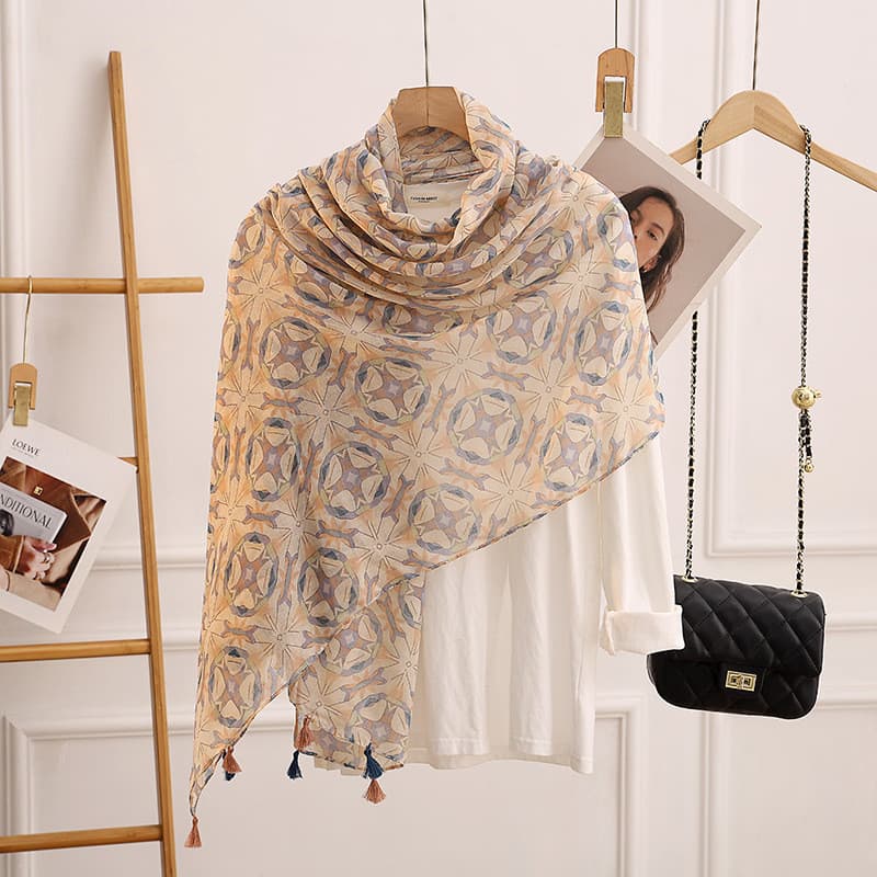 Lenço de linho de algodão feminino outono inverno Design Original macio multicolorido estilo étnico gaze impressão quent