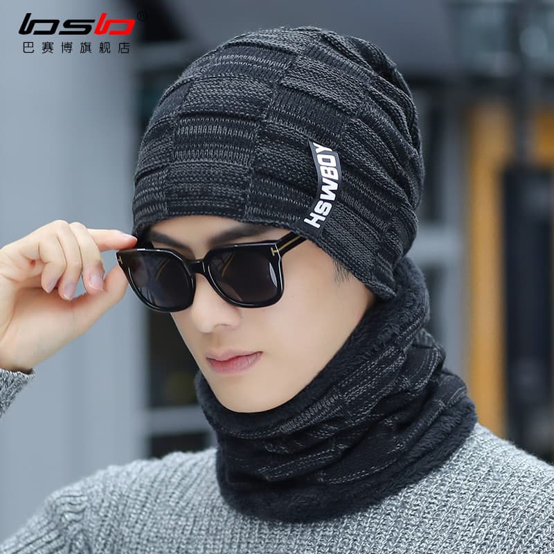 Chapéu masculino outono inverno chapéu de malha forro de lã engrossado chapéu de lã pulôver chapéu feminino babador quen