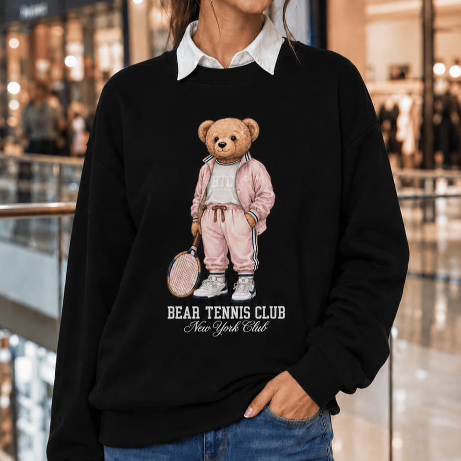 Moletom Feminino Estampado Urso Rosa jogador de tênis-Philklen